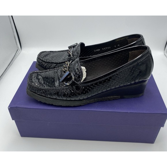 Stuart Weitzman Women's Patent Leather Loafer Wedges Black Size 6‎ M - Picture 1 of 8